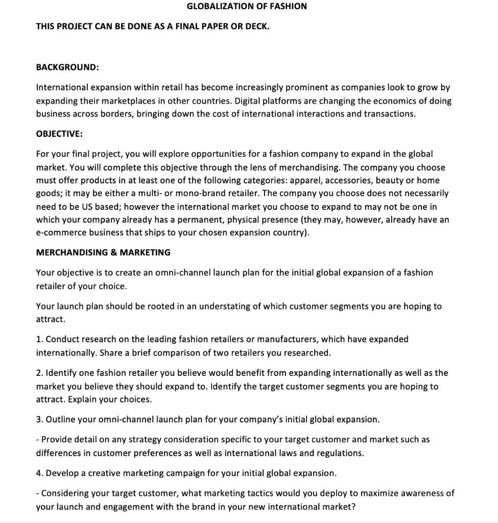 Any Ideas? I'm stumped. GLOBALIZATION OF FASHION