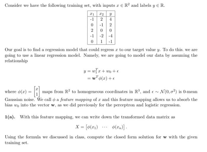 Regression Consider we have the following