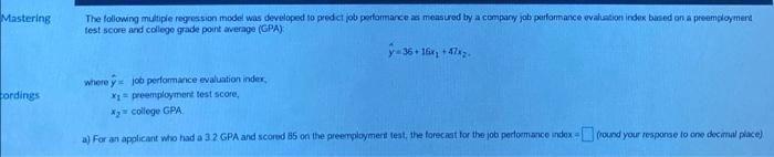 Mastering The following multiple regression model