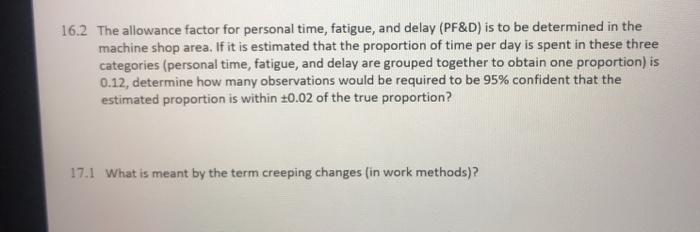 16.2 The allowance factor for personal time,