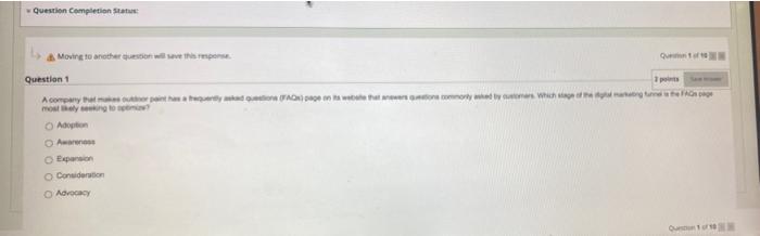 Question Completion Status po Moving to another