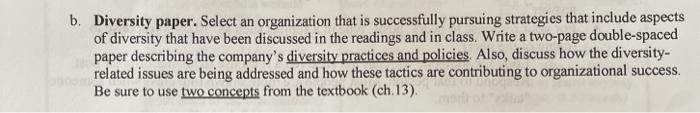 b. Diversity paper. Select an organization that