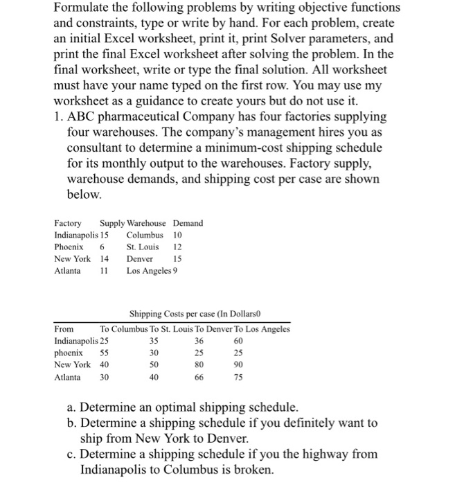 Formulate the following problems by writing