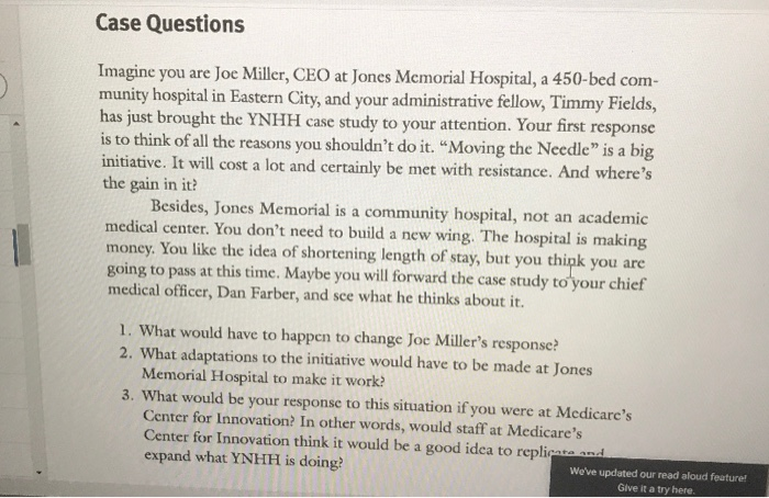 Case Questions Imagine you are Joe Miller, CEO at