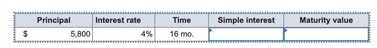 Calculate the simple interest and maturity value.