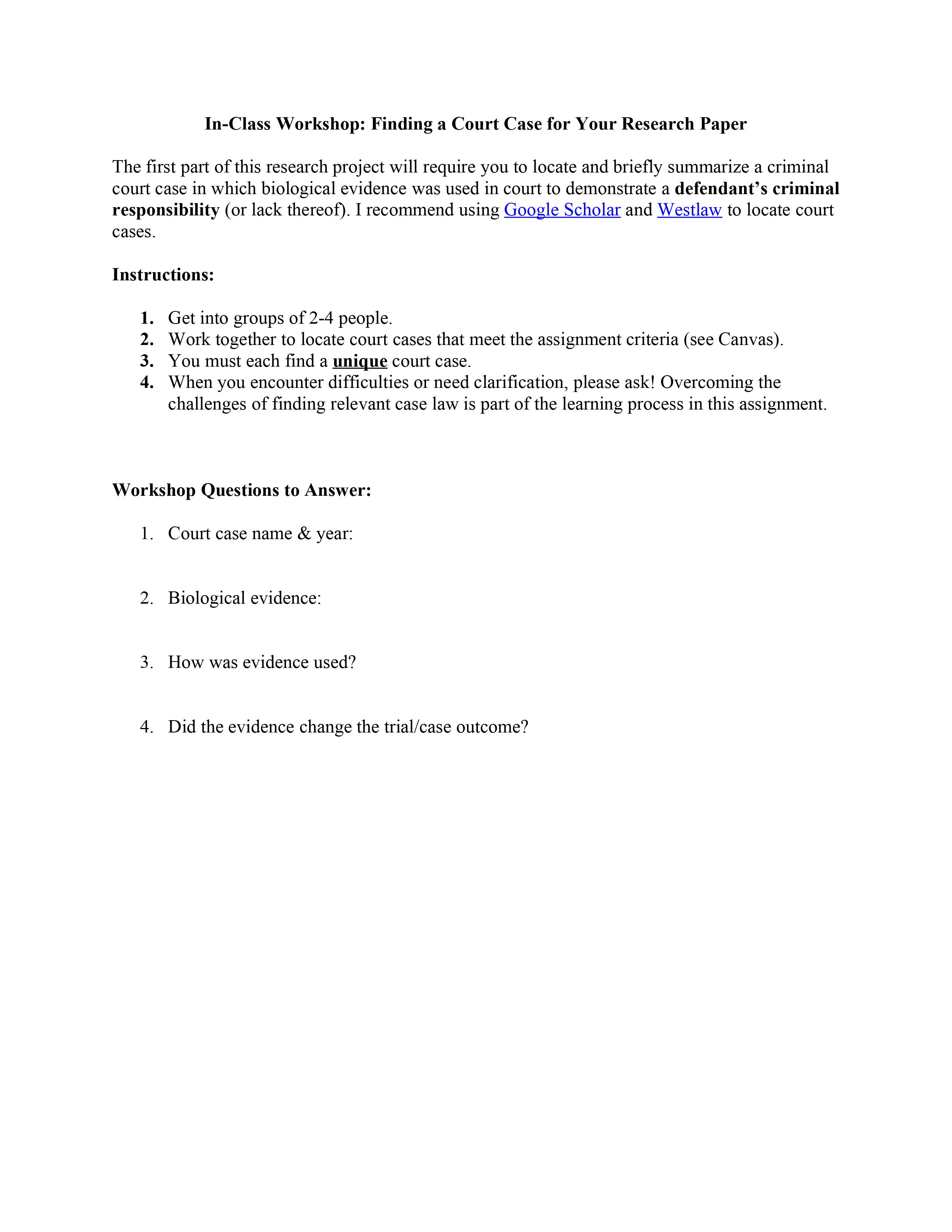 find a court case and complete this make sure to