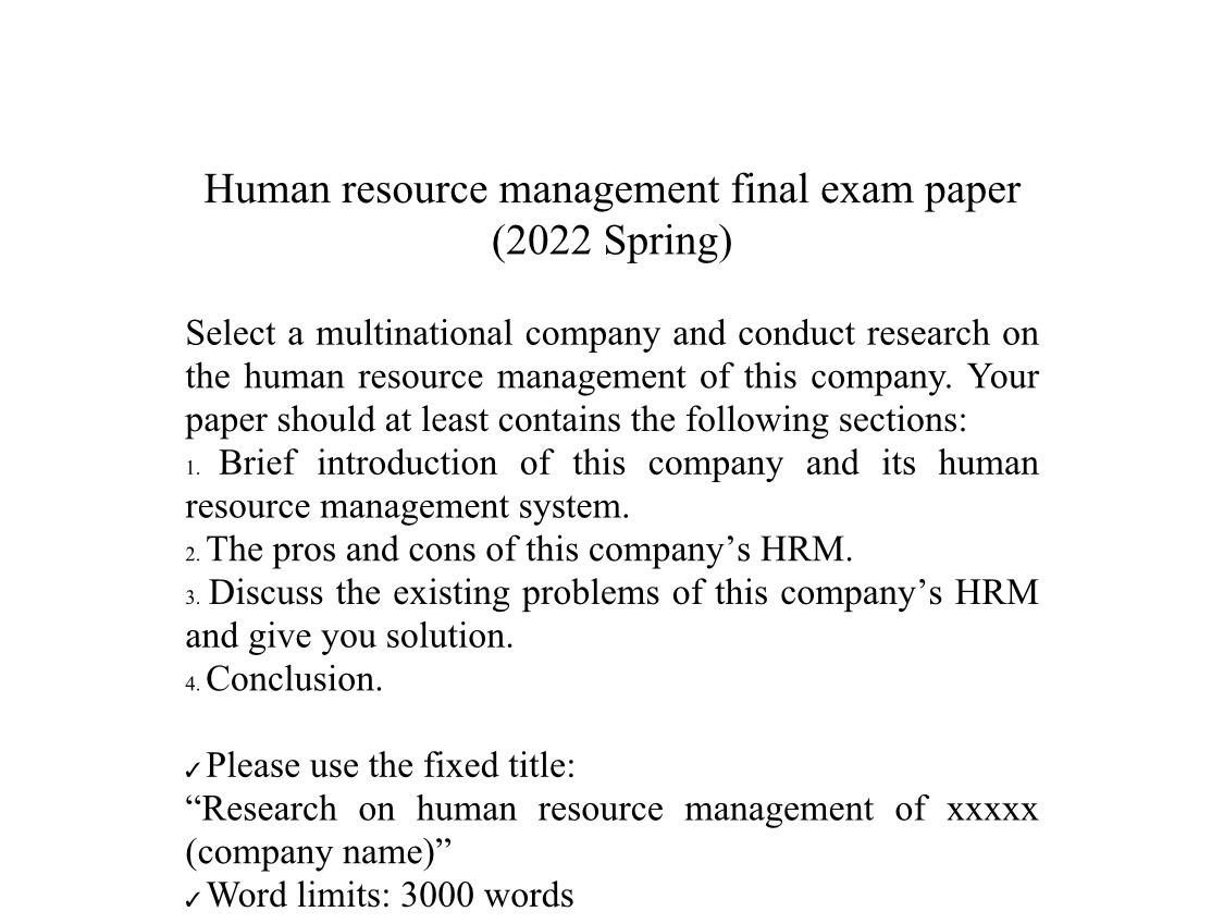 Human resource management final exam paper (2022
