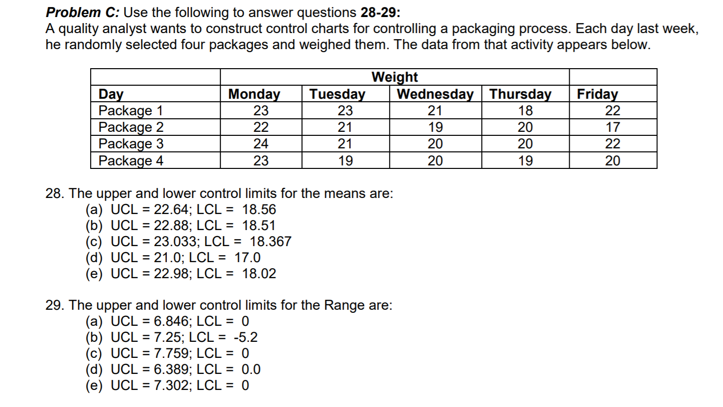 Problem C: Use the following to answer questions