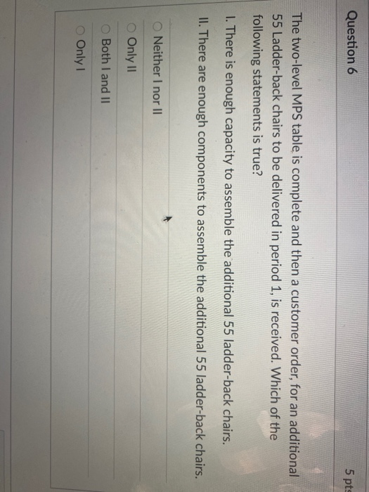 Question 6 5 pts The two-level MPS table is