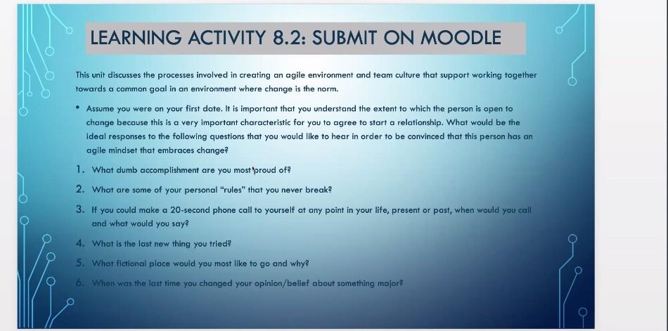 LEARNING ACTIVITY 8.2: SUBMIT ON MOODLE This unit