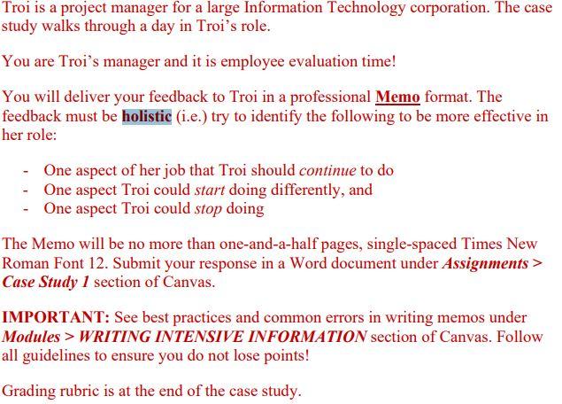 Write a memo Troi is a project manager for a