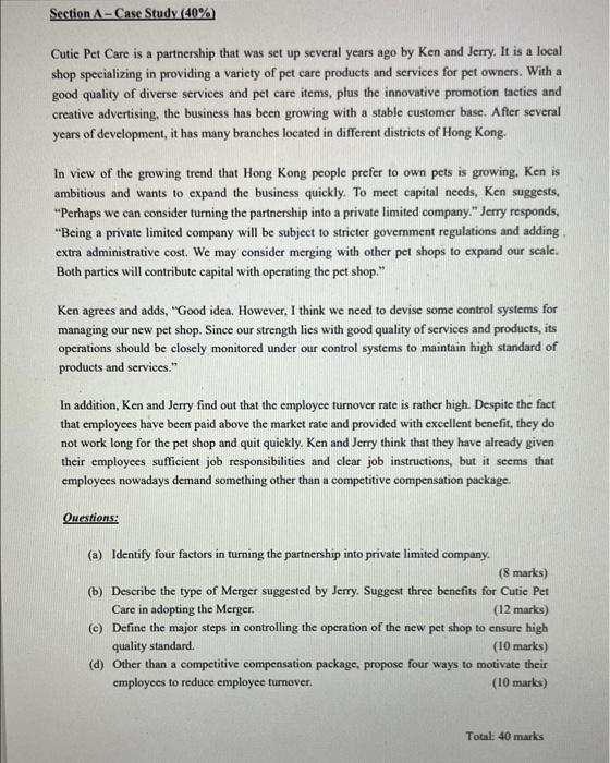 Section A-Case Study (40% Cutie Pet Care is a