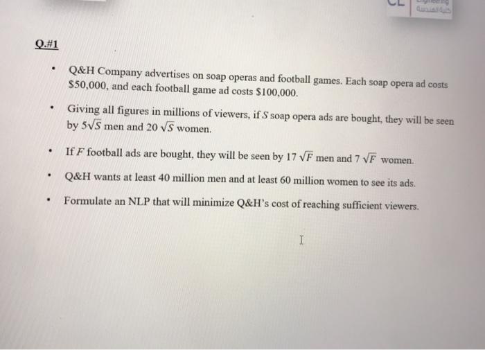 1-Formulate 2-Must using Excel Solver 3- Linear