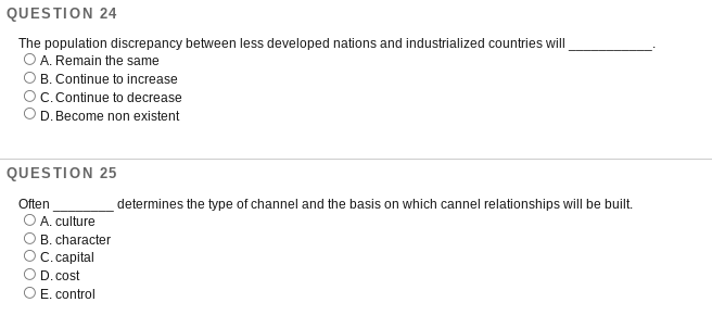 QUESTION 24 The population discrepancy between