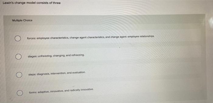 Lewin's change model consists of three Multiple