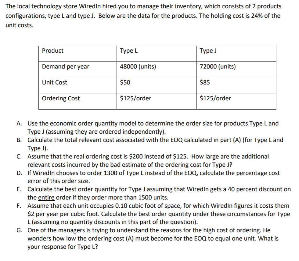 The local technology store Wiredin hired you to