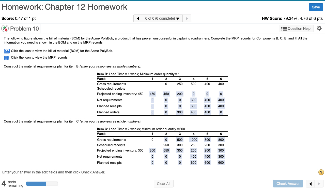 Construct the material requirements plan for item