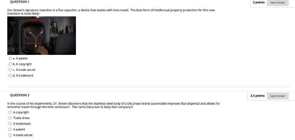 QUESTION 1 2 points Save Answer 2 points Save