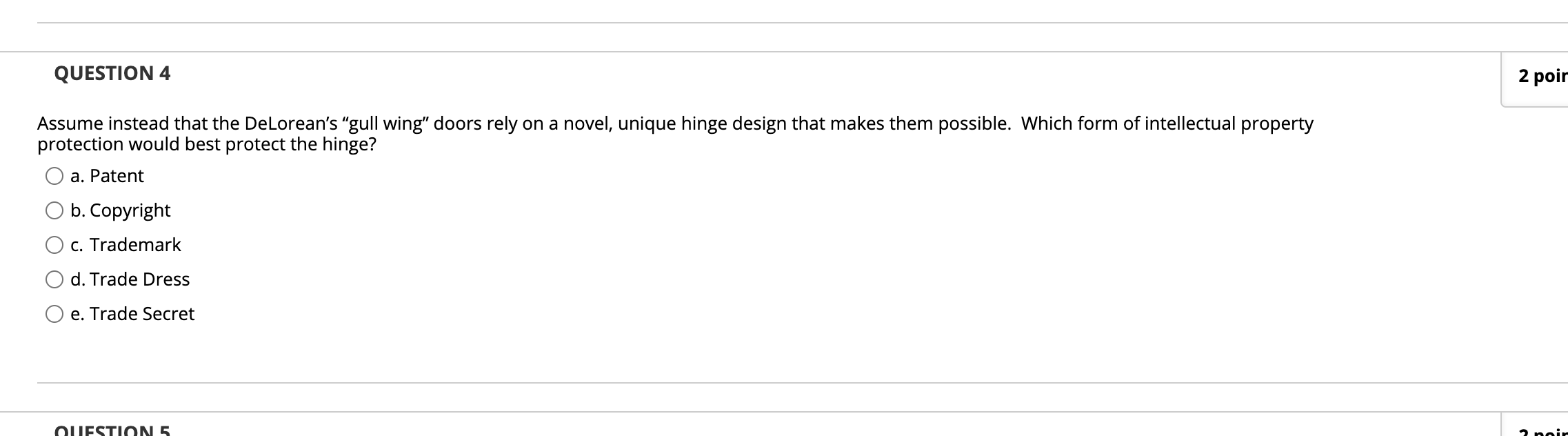 QUESTION 1 2 points Save Answer 2 points Save