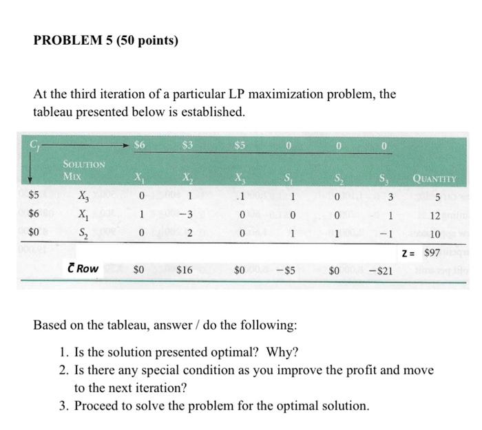 PROBLEM 5 (50 points) At the third iteration of a