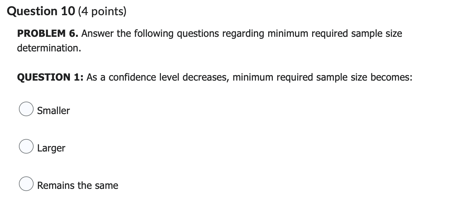 Question 10 (4 points) PROBLEM 6. Answer the
