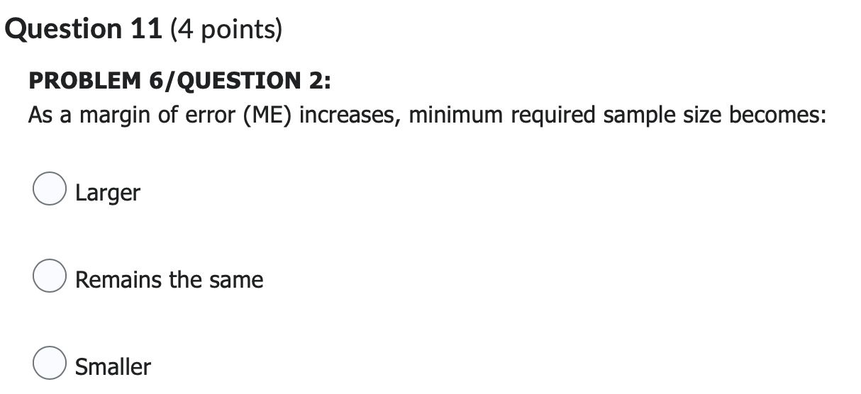 Question 10 (4 points) PROBLEM 6. Answer the