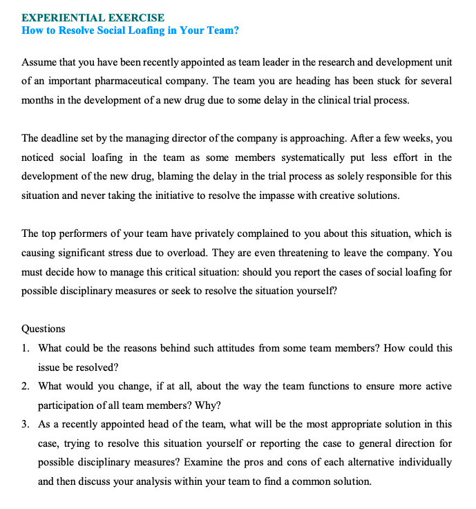 Organizational Behaviour Assignment. EXPERIENTIAL