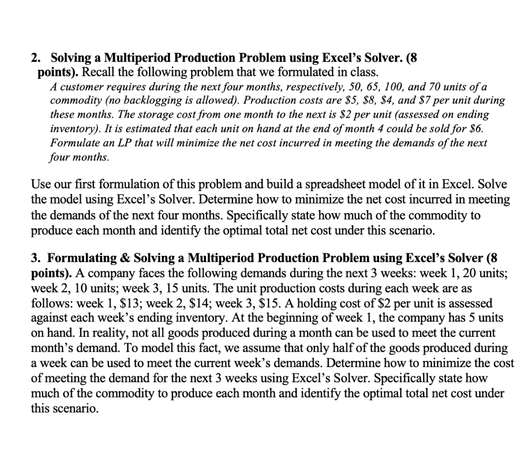 2. Solving a Multiperiod Production Problem using