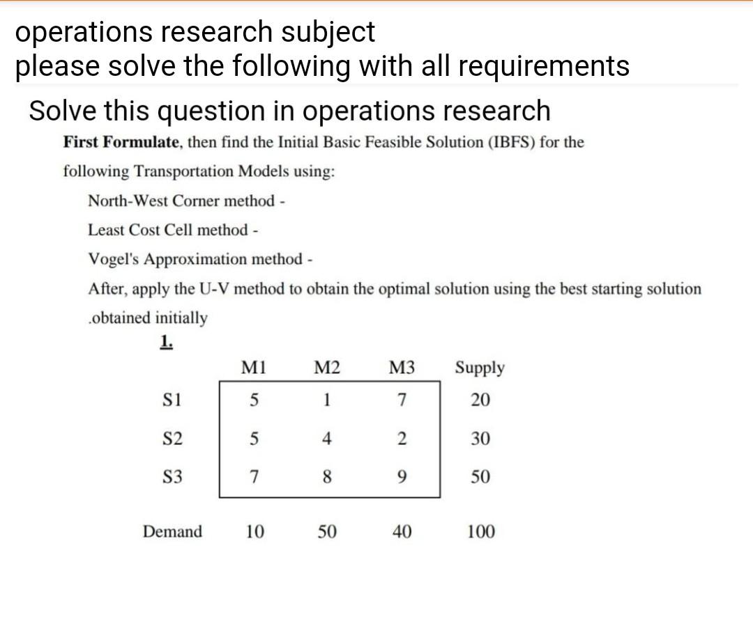 s olve the UV method operations research subject