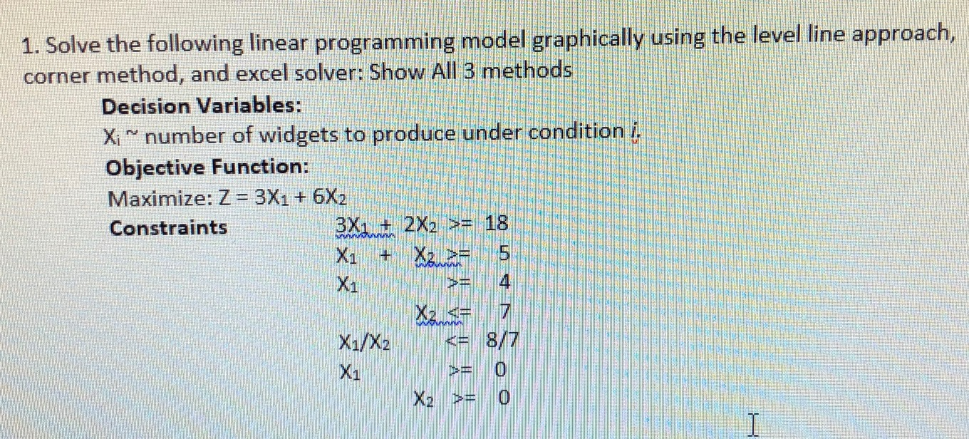 1. Solve the following linear programming model