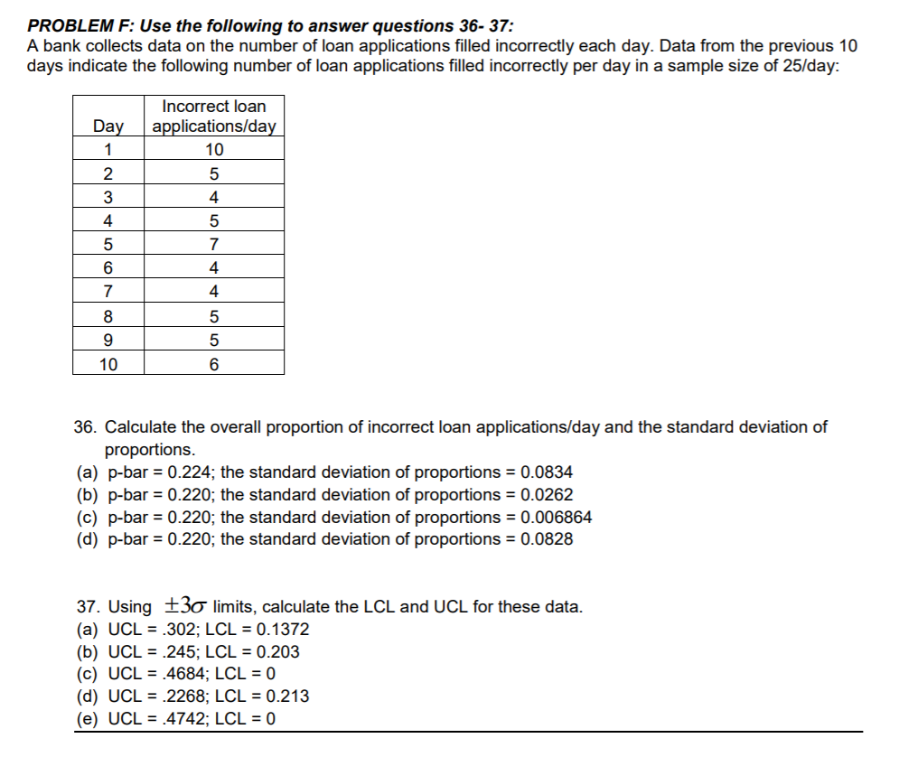 PROBLEM F: Use the following to answer questions