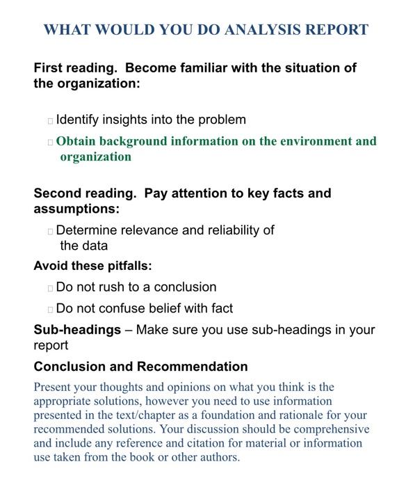 WHAT WOULD YOU DO ANALYSIS REPORT First reading.