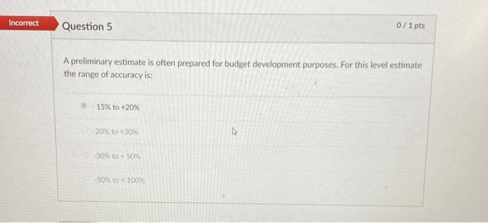 Incorrect Question 5 0/1 pts A preliminary