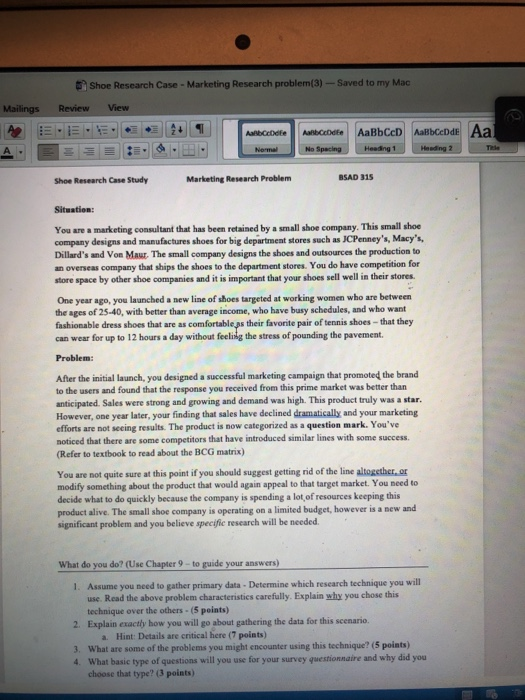 Shoe Research Case - Marketing Research problem