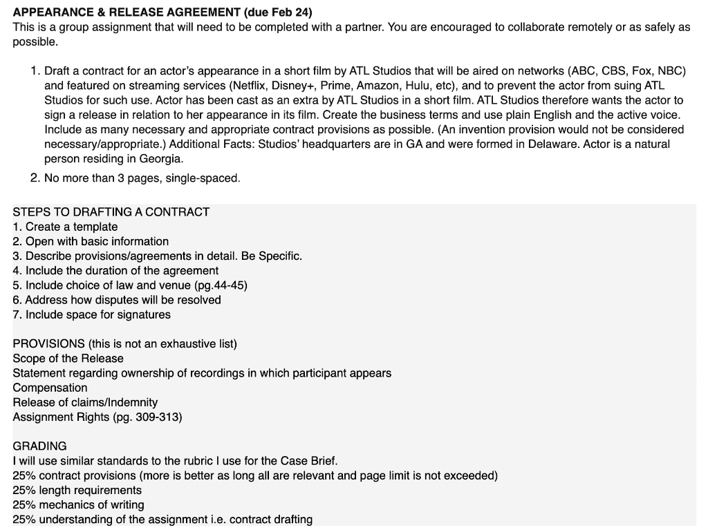 APPEARANCE & RELEASE AGREEMENT (due Feb 24) This