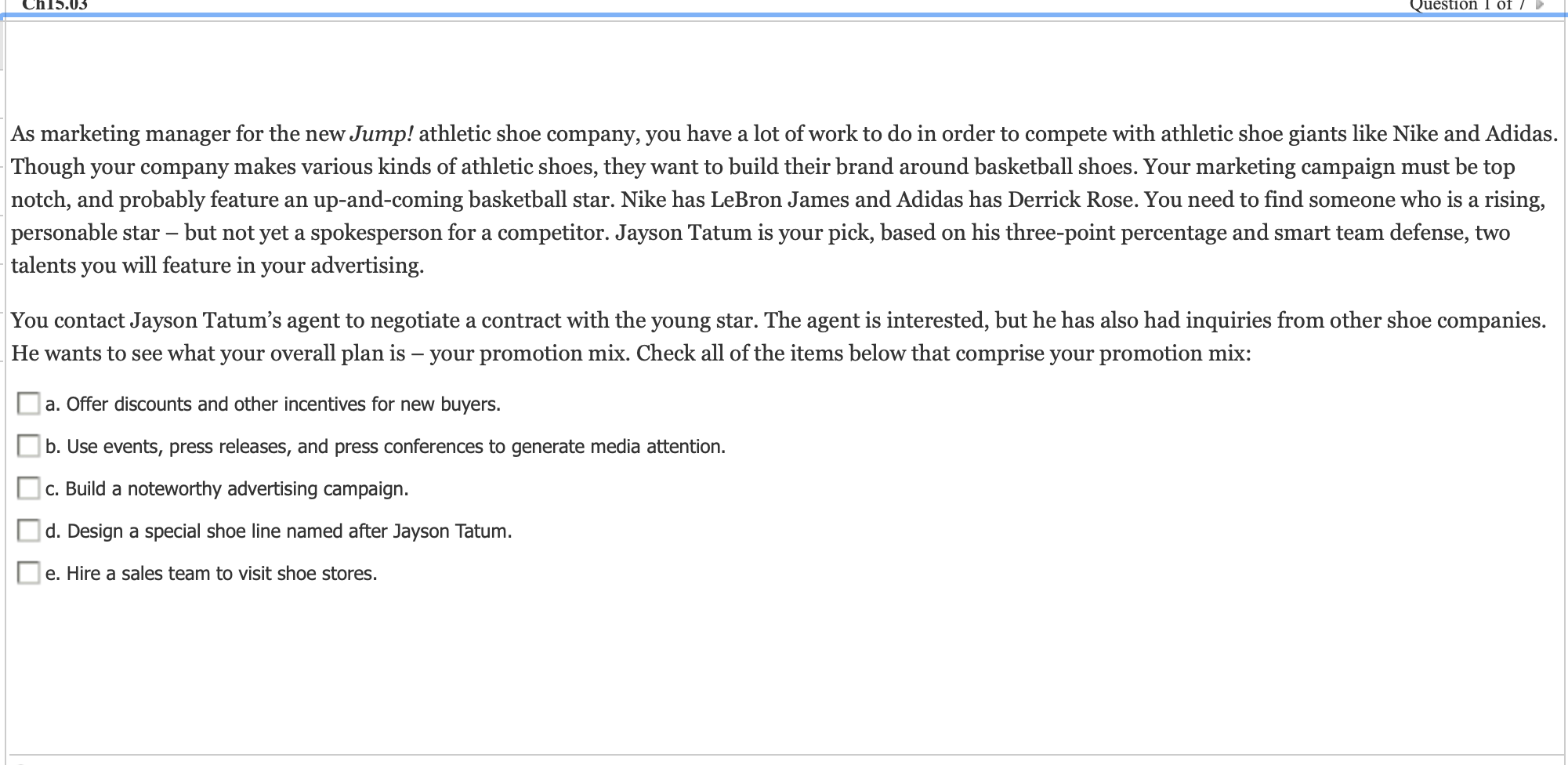 Ch15.03 Question 1 of / As marketing manager for