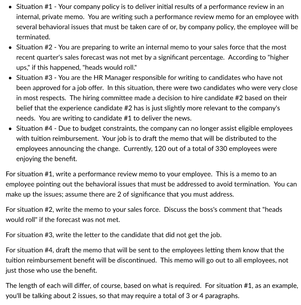 Please read instructions carefully - Situation #1