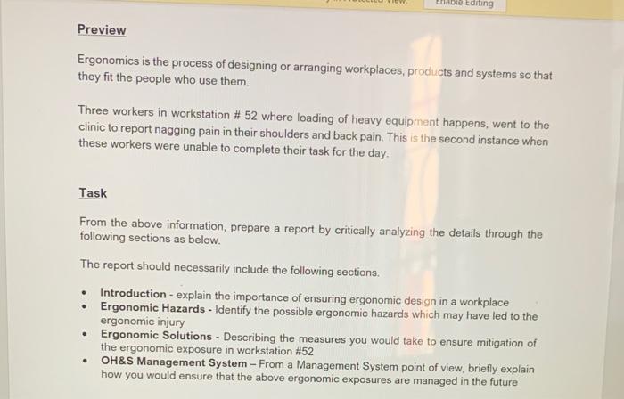 Enable Editing Preview Ergonomics is the process