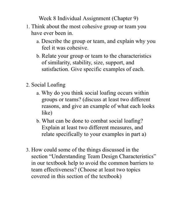 Week 8 Individual Assignment (Chapter 9) 1. Think