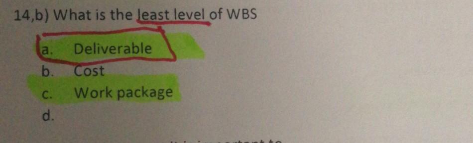 14,b) What is the least level of WBS a. b.