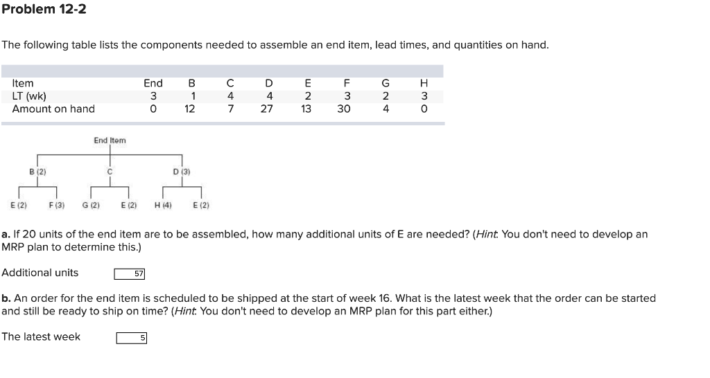 Problem 12-2 The following table lists the
