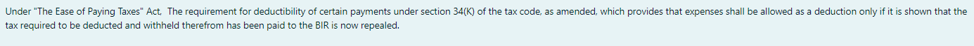 Under "The Ease of Paying Taxes" Act. The