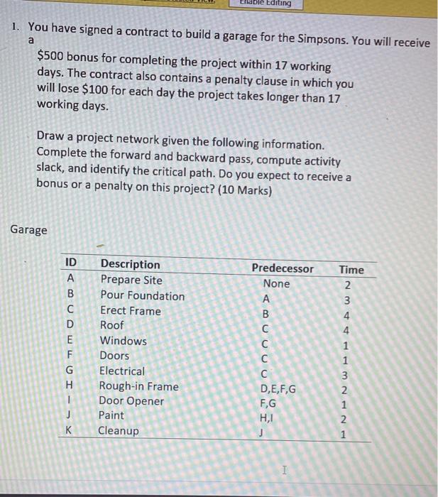 subject is project management Editing a 1. You