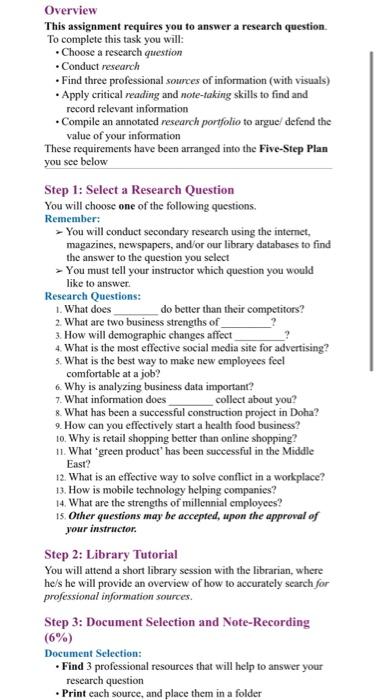 Overview This assignment requires you to answer a