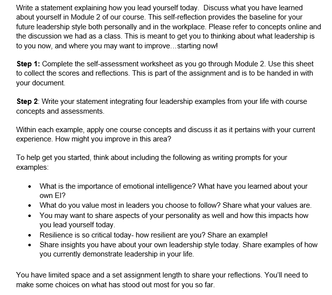 Write a statement explaining how you lead