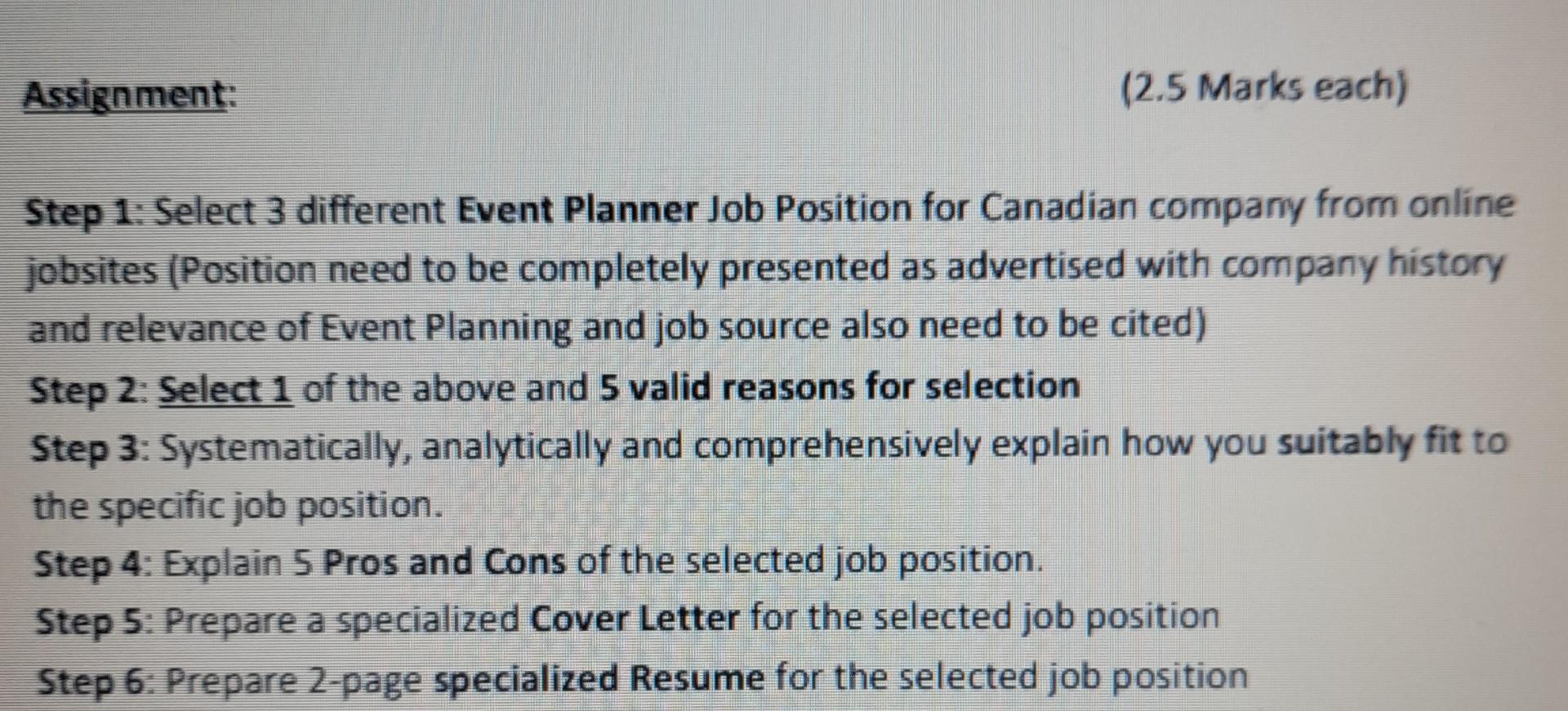 Assignment: (2.5 Marks each) Step 1: Select 3