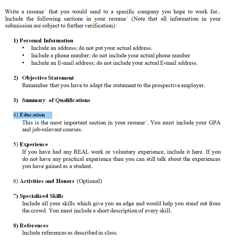 Write a resume that you would send to a specific