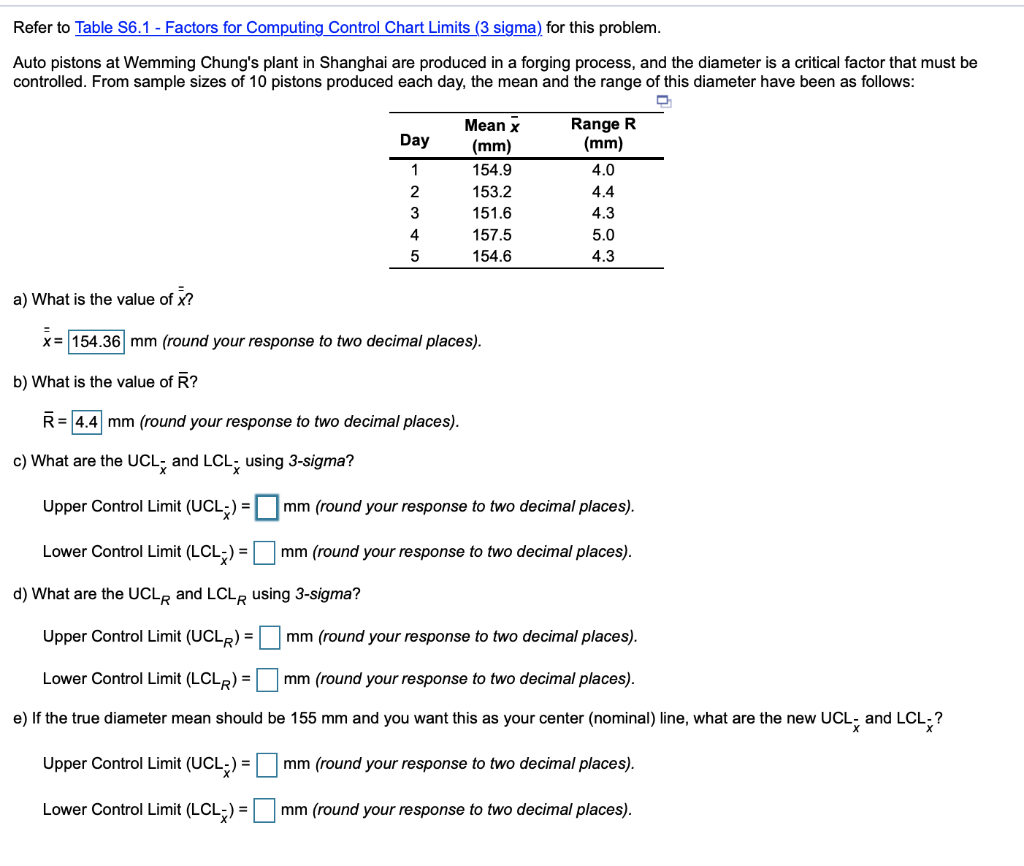 Refer to Table S6.1 - Factors for Computing