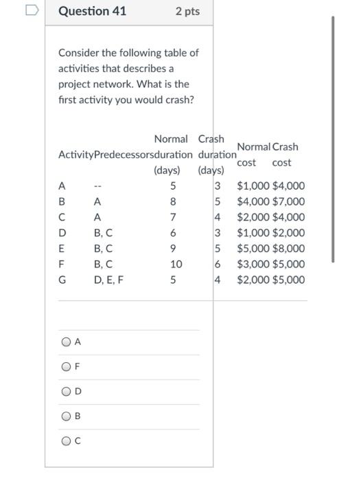 solve all U Question 41 2 pts Consider the