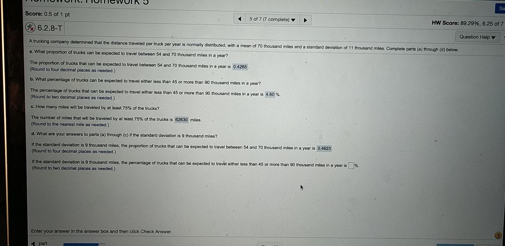 Sa Score: 0.5 of 1 pt 5 of 7 (7 complete) HW